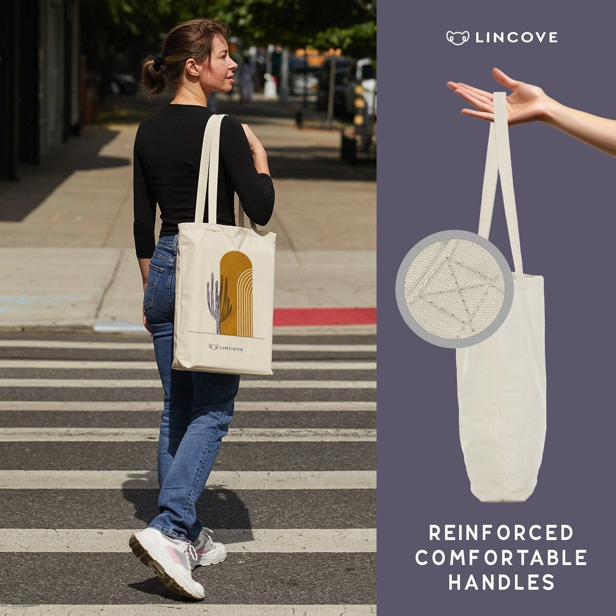 Lincove Stylish Canvas Tote Bag - Reusable Bag - Perfect Daily Use & Travel