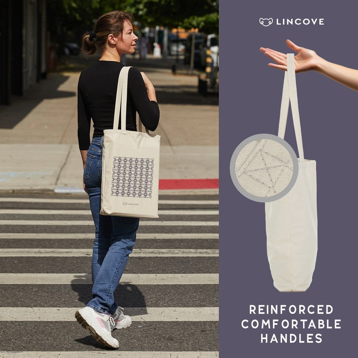 Lincove Stylish Canvas Tote Bag - Reusable Bag - Perfect Daily Use & Travel