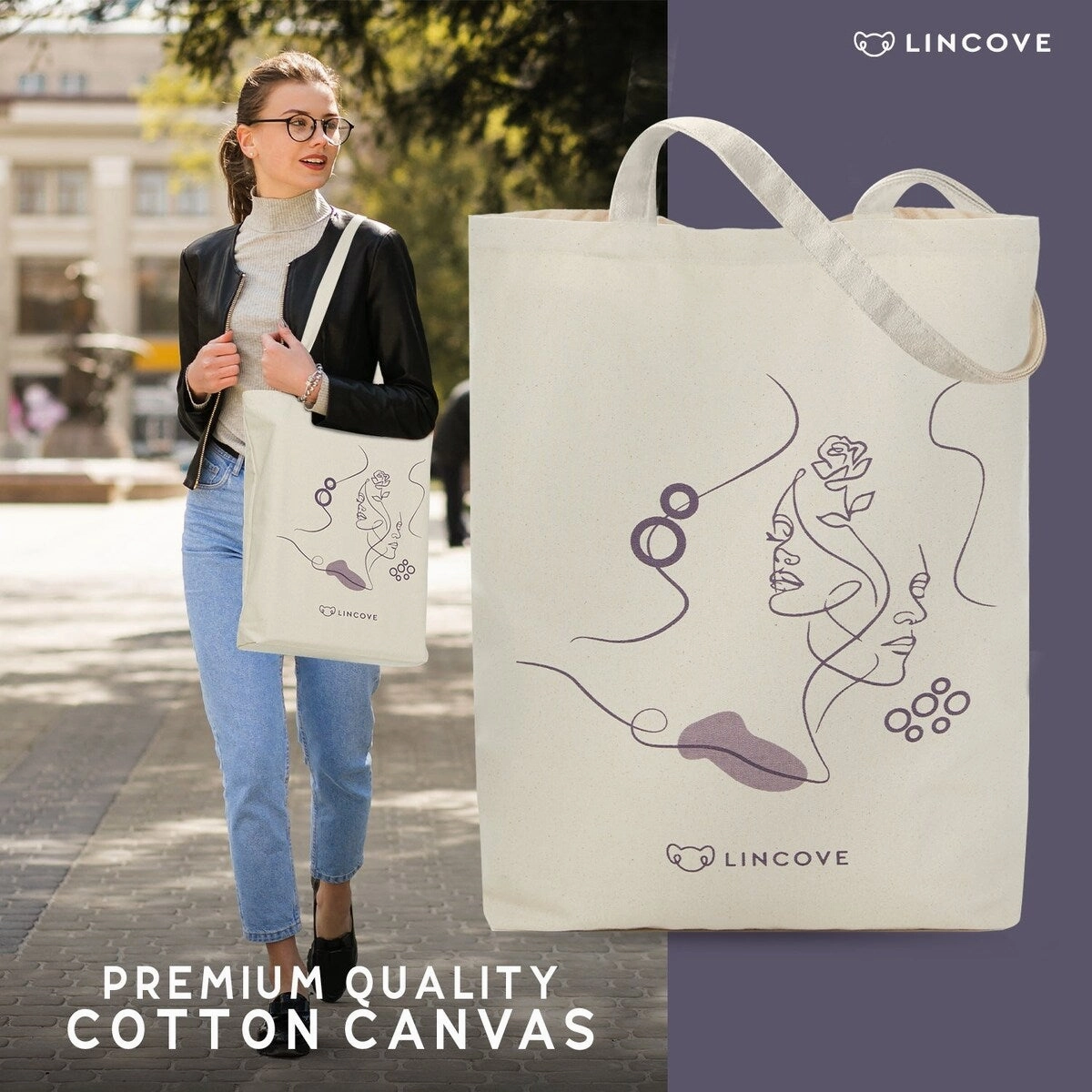 Lincove Stylish Canvas Tote Bag - Reusable Bag - Perfect Daily Use & Travel