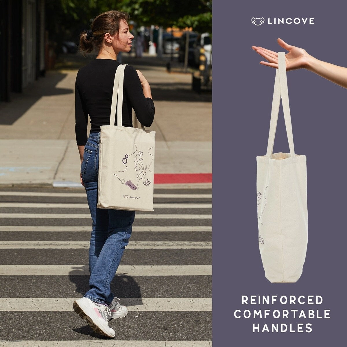 Lincove Stylish Canvas Tote Bag - Reusable Bag - Perfect Daily Use & Travel