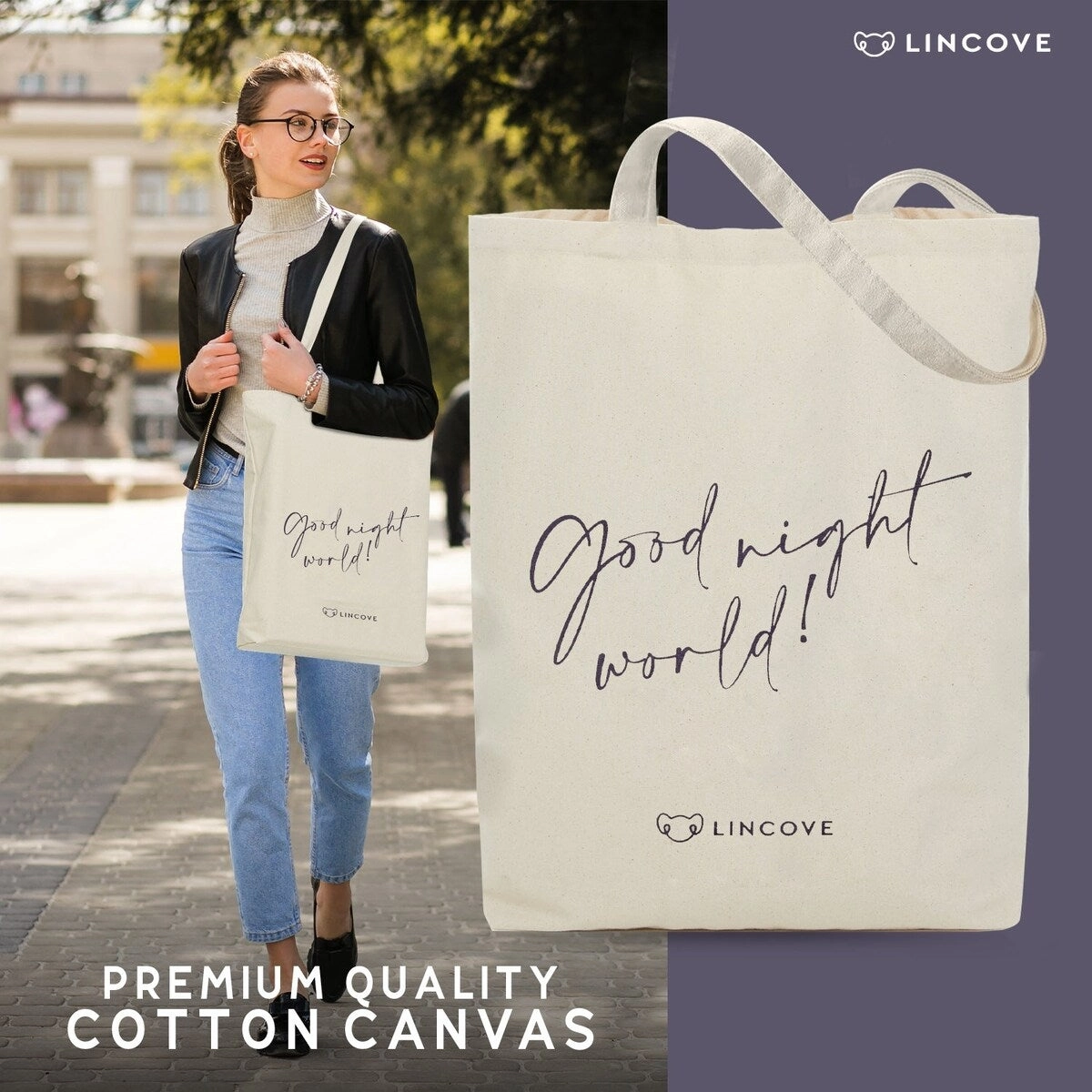 Lincove Stylish Canvas Tote Bag - Reusable Bag - Perfect Daily Use & Travel