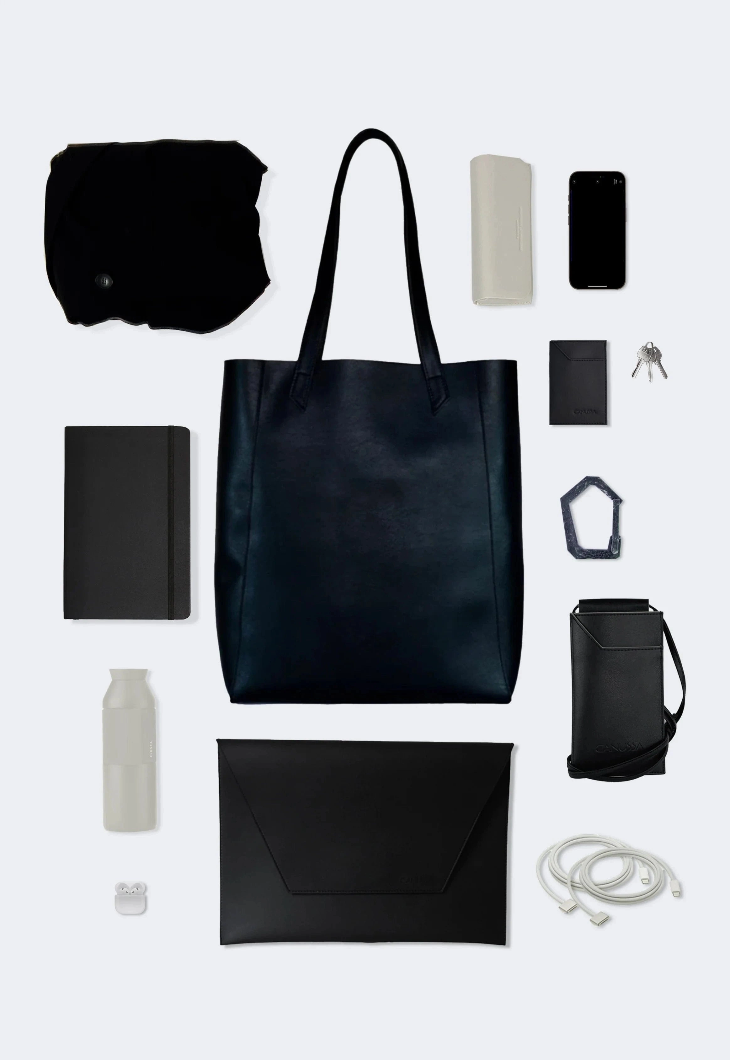 Lite Vegan Leather Everyday Tote Bag | Black