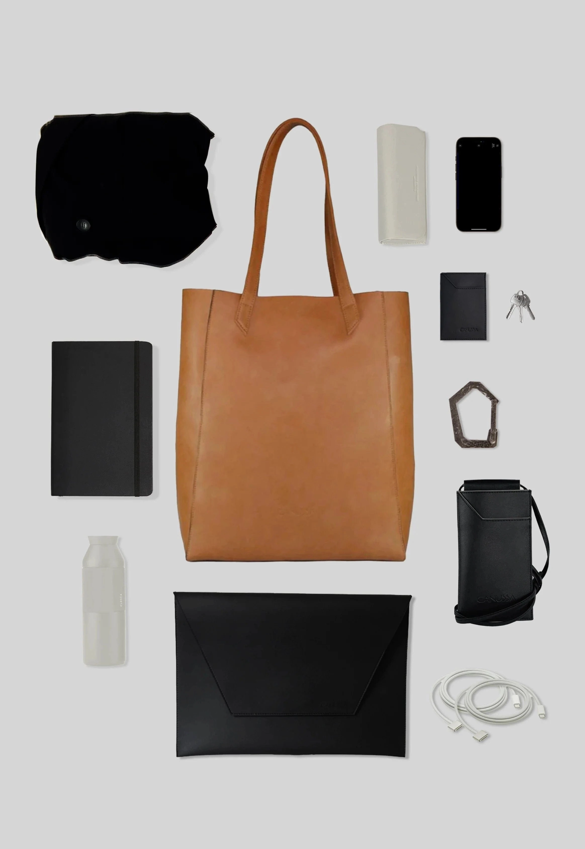 Lite Vegan Leather Everyday Tote Bag | Camel
