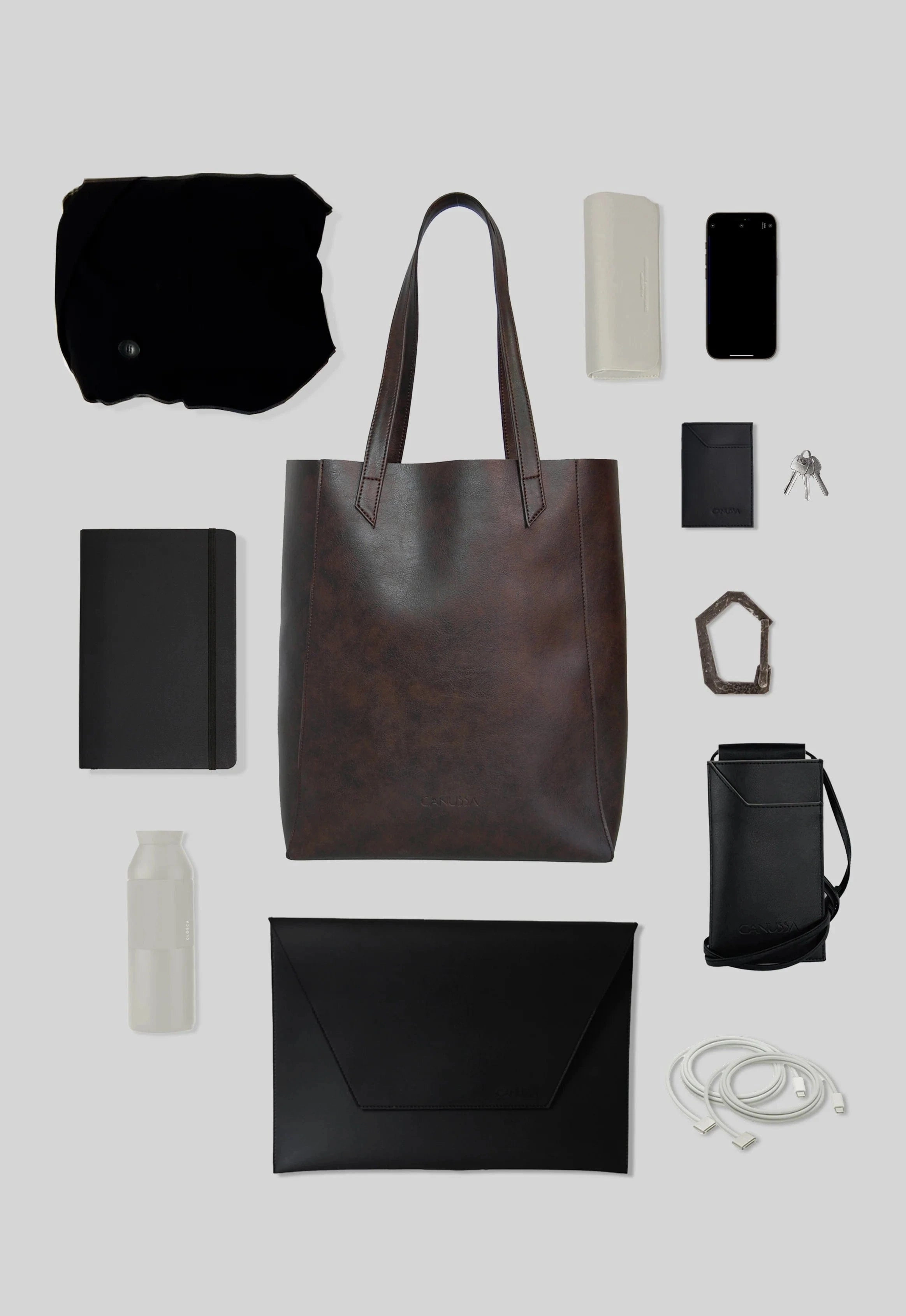 Lite Vegan Leather Everyday Tote Bag | Chocolate