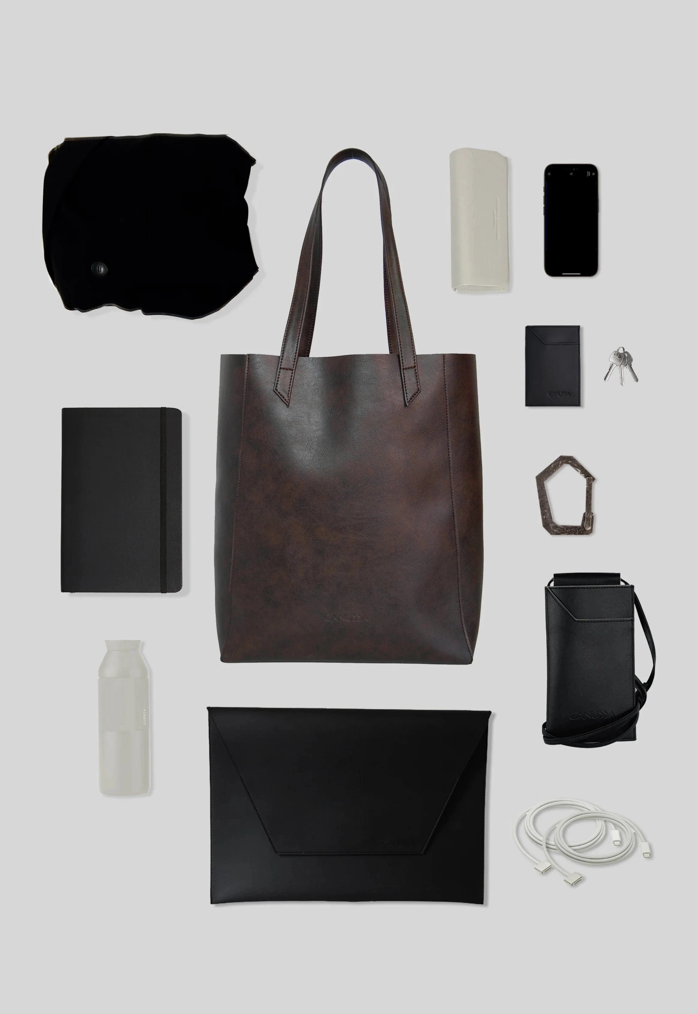 Lite Vegan Leather Everyday Tote Bag | Chocolate