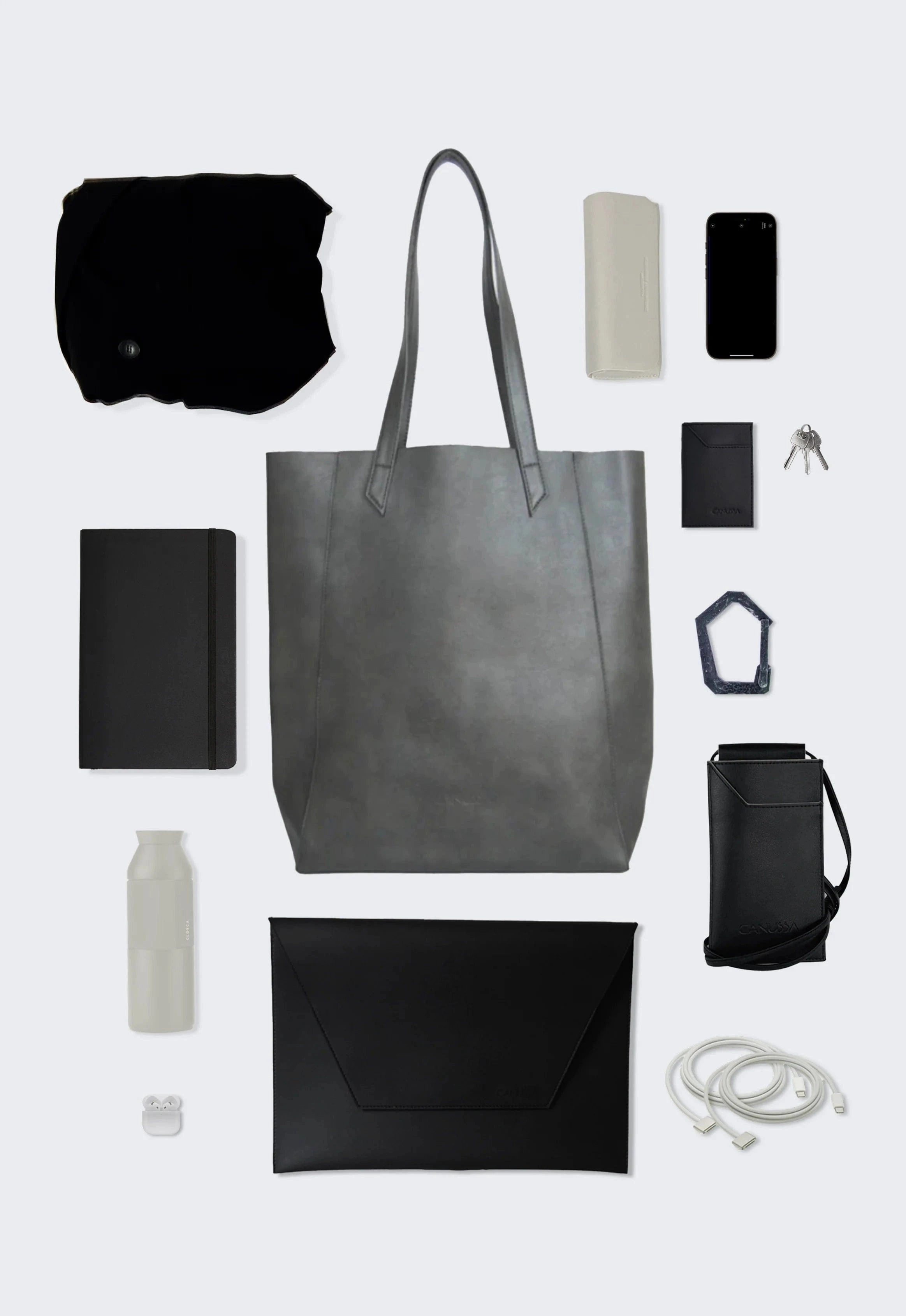 Lite Vegan Leather Everyday Tote Bag | Grey