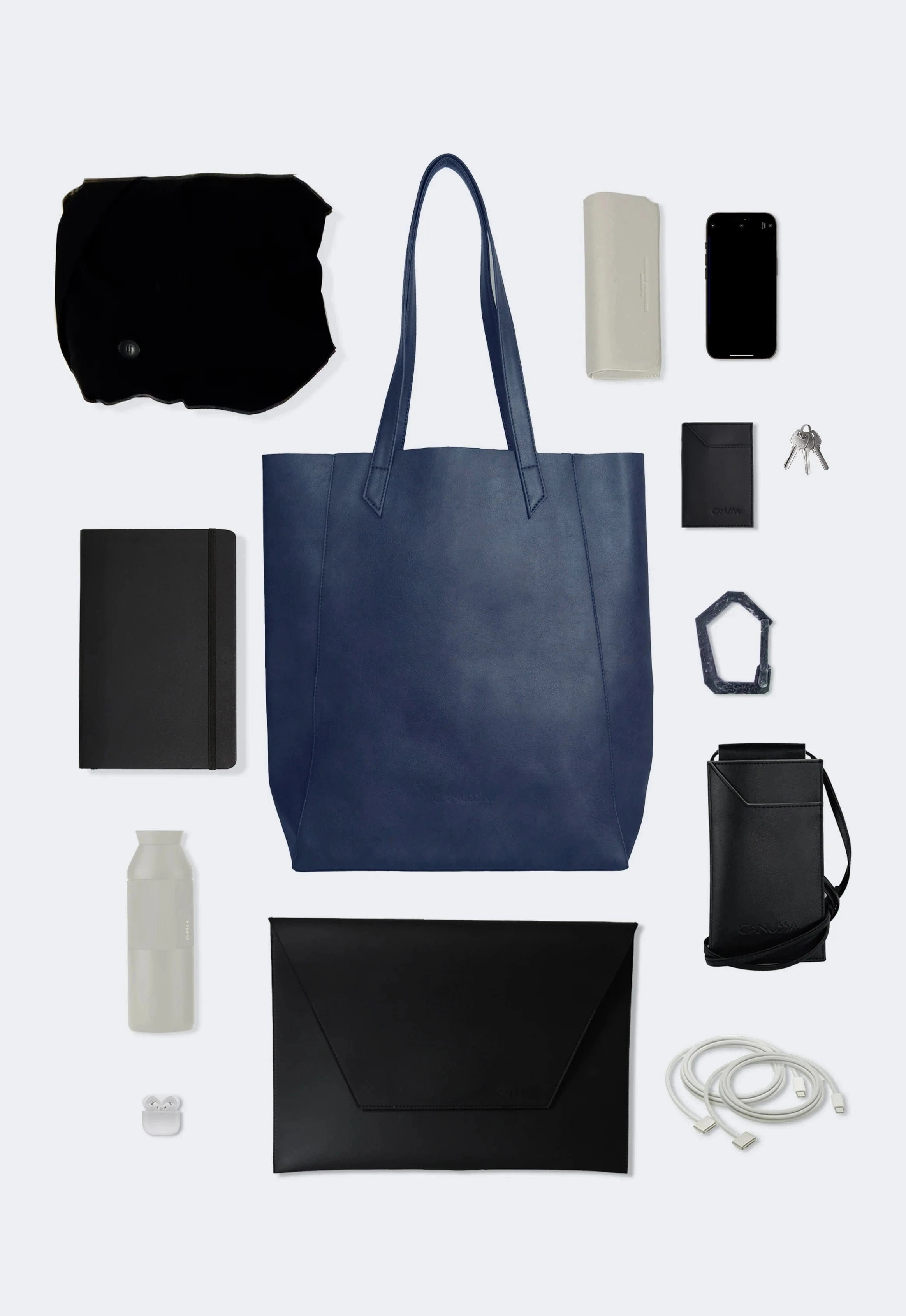 Lite Vegan Leather Everyday Tote Bag | Navy Blue