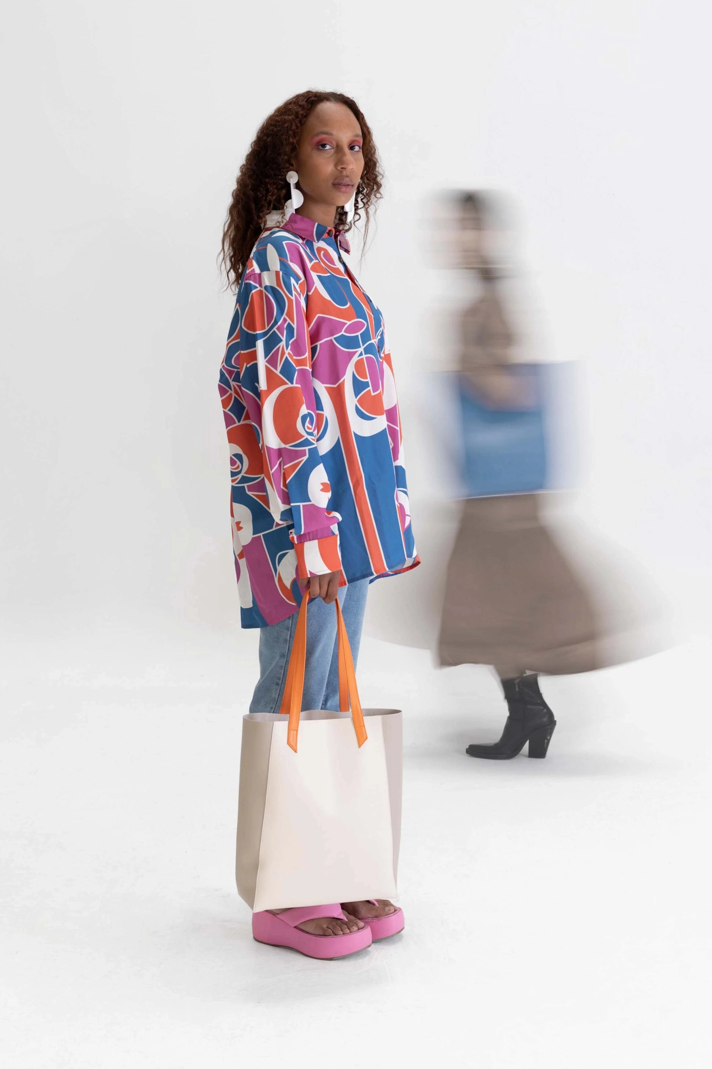 Lite Vegan Leather Everyday Tote Bag | Tricolor Orange