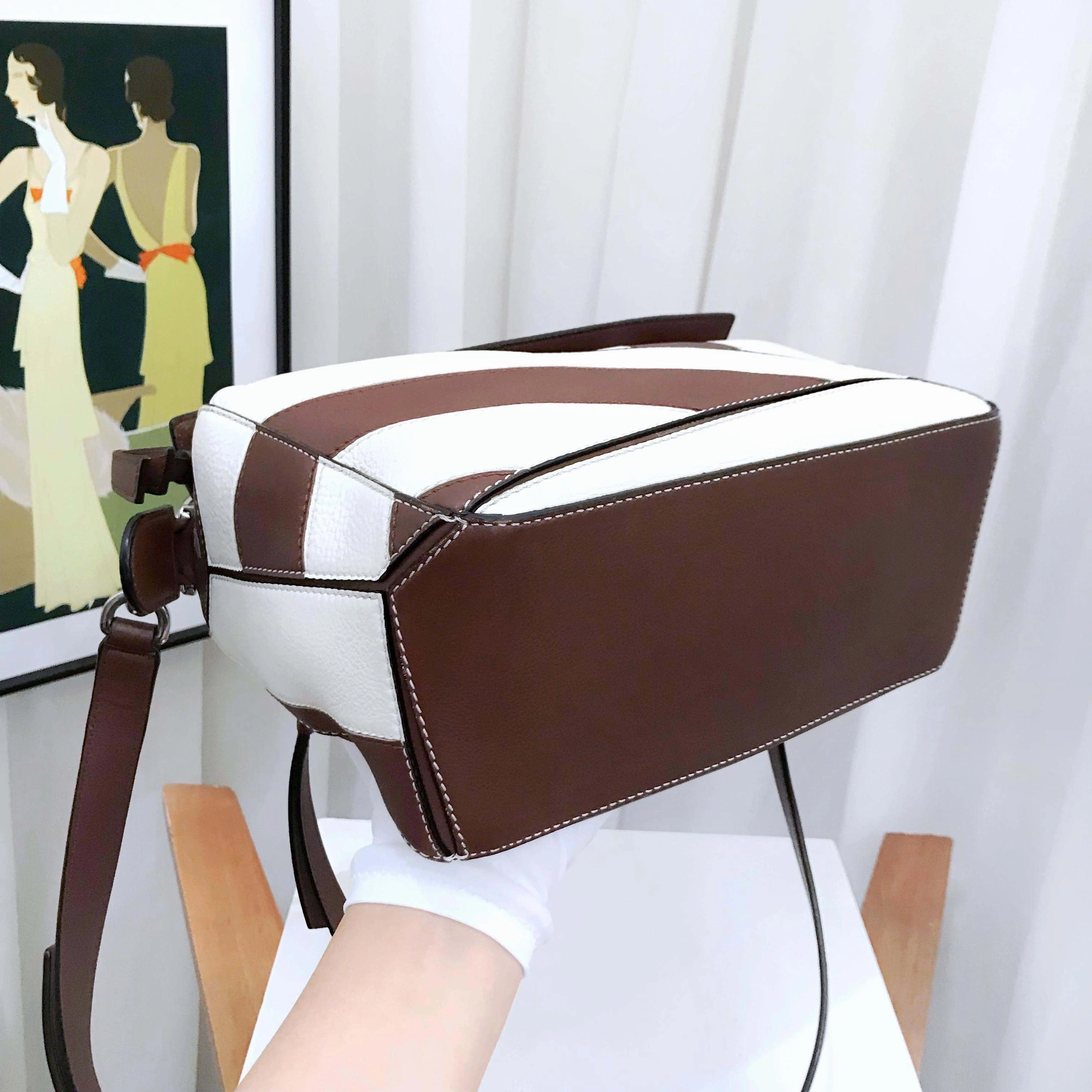 Loewe Puzzle Small Brown White Leather Shoulder Bag