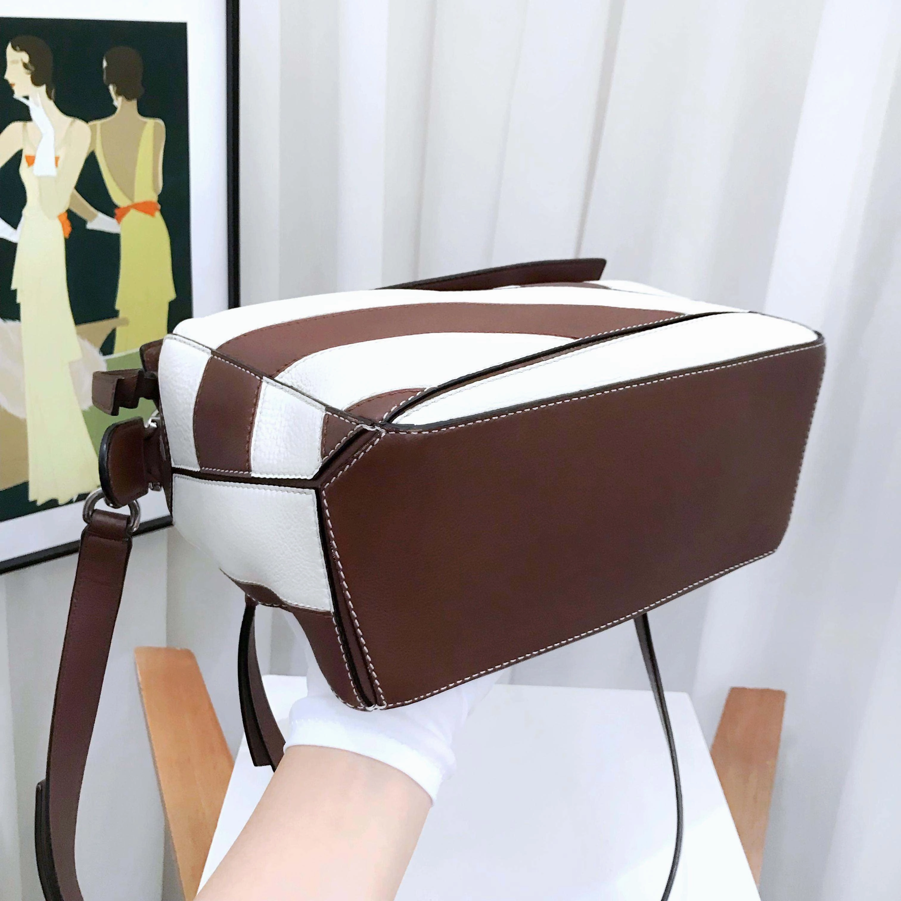 Loewe Puzzle Small Brown White Leather Shoulder Bag