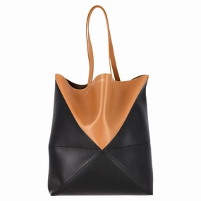 Loewe XL Puzzle Fold Tote Bag in Black and Brown Leather