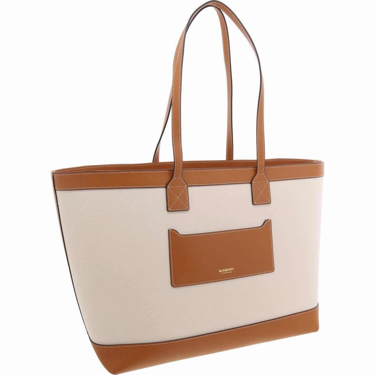 London Womens Leather Trim Canvas Tote Handbag
