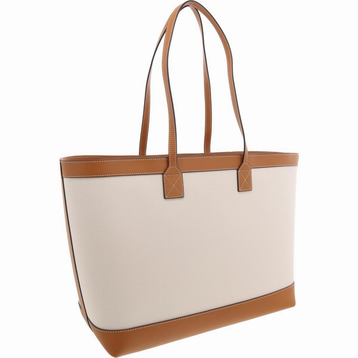 London Womens Leather Trim Canvas Tote Handbag