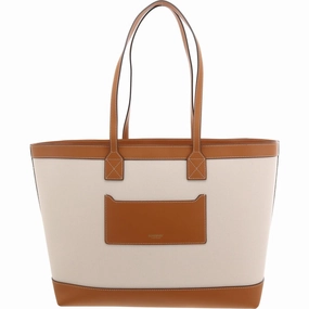 London Womens Leather Trim Canvas Tote Handbag