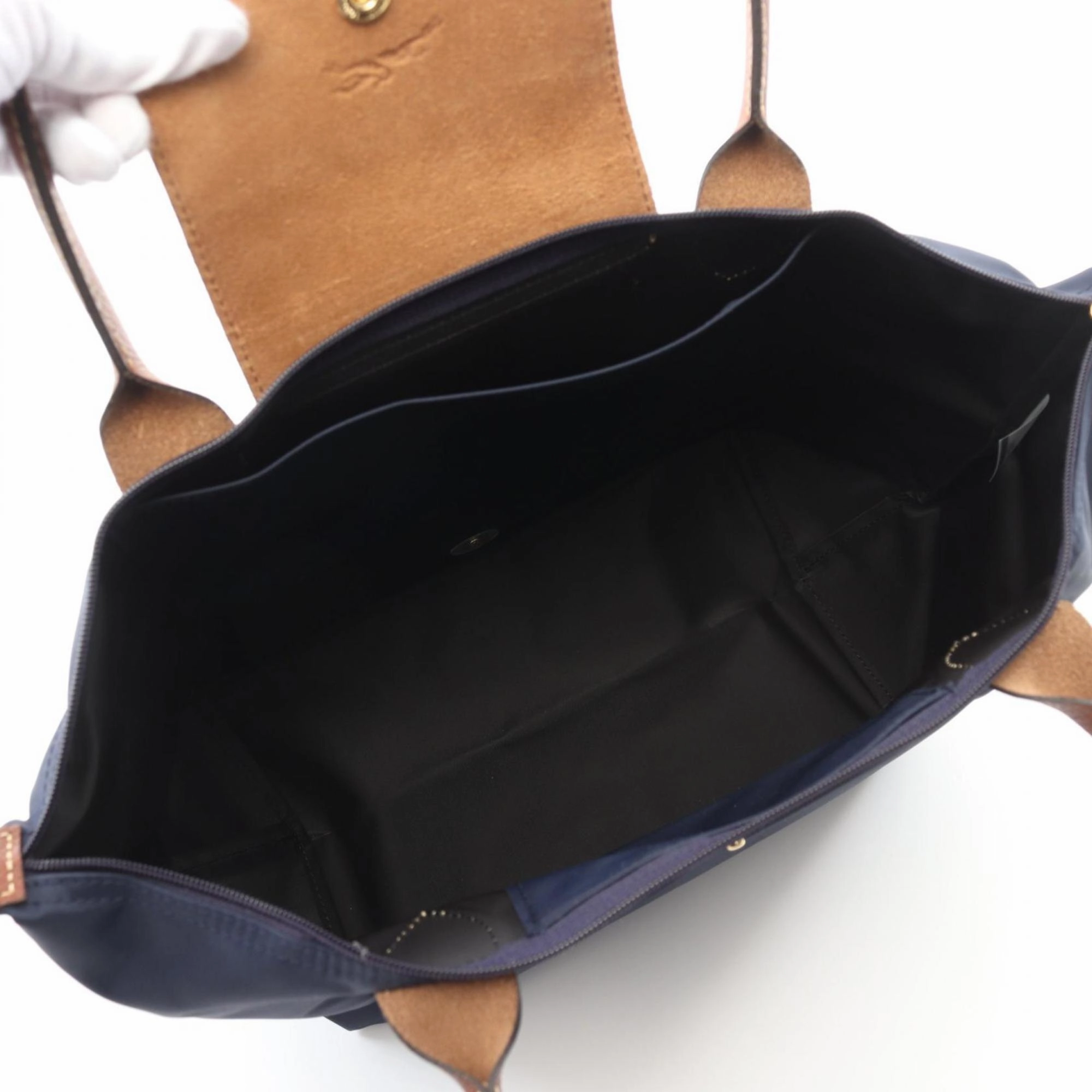 Longchamp Navy Canvas Leather Tote Bag (Pre-Owned)