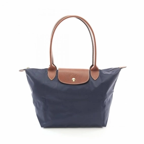 Longchamp Navy Canvas Leather Tote Bag (Pre-Owned)