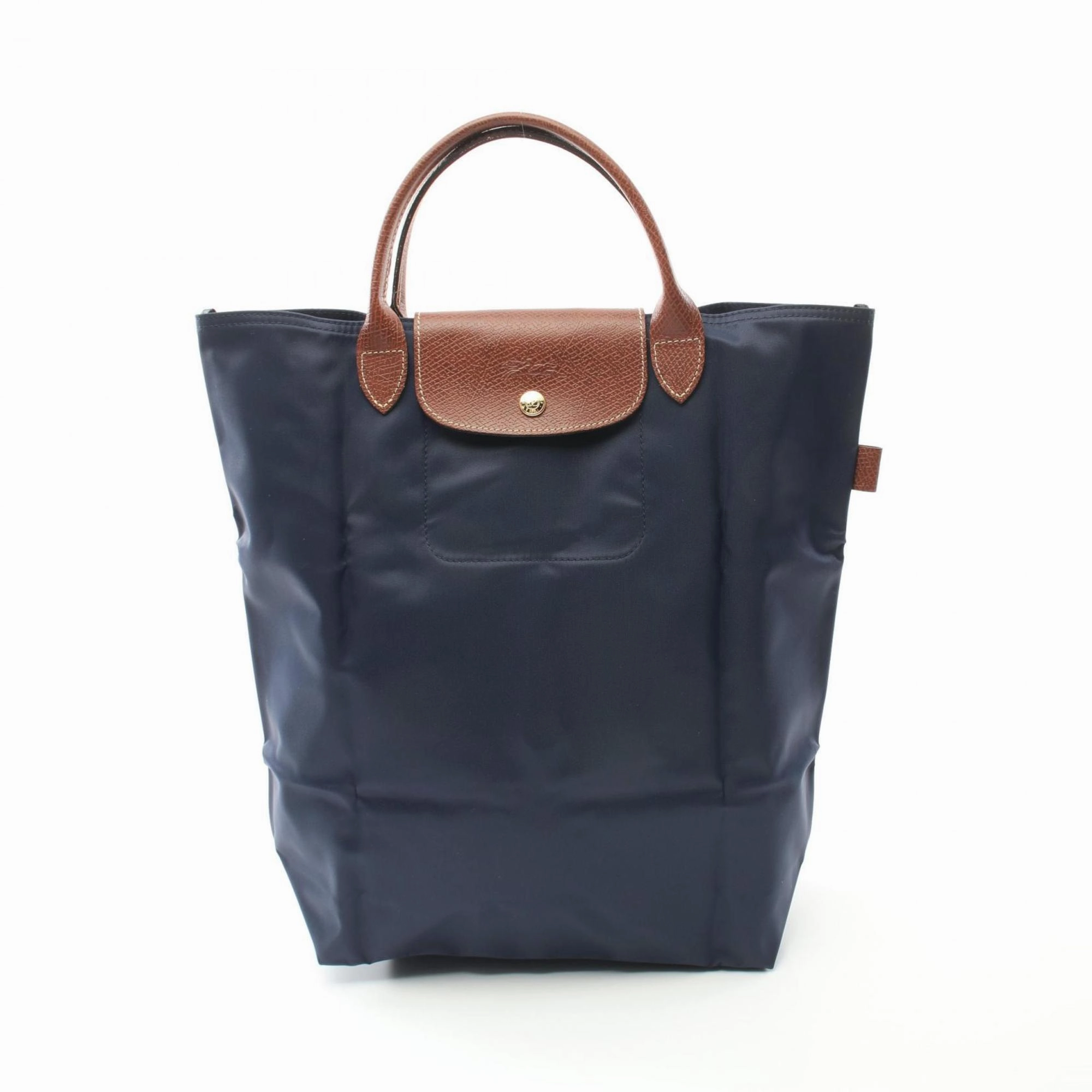 Longchamp Navy Nylon Leather Shopping Bag Tote Bag (Pre-Owned)