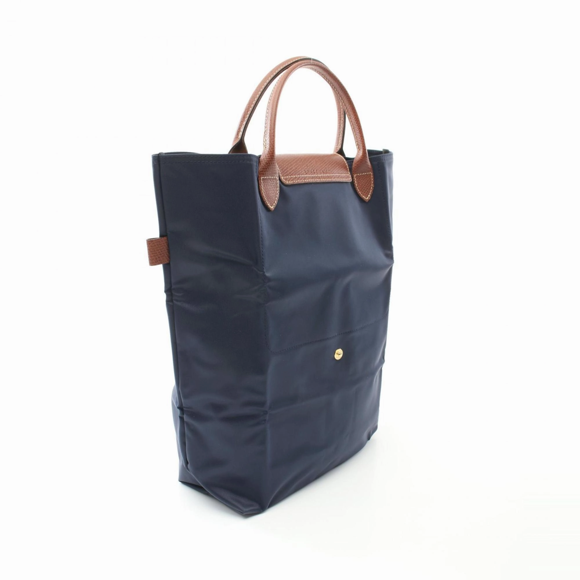 Longchamp Navy Nylon Leather Shopping Bag Tote Bag (Pre-Owned)