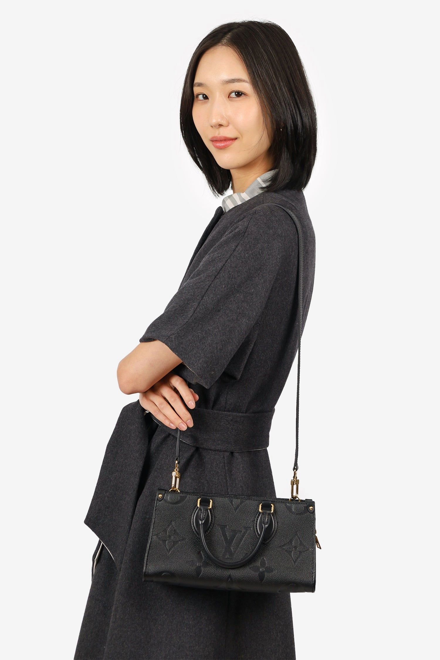 Louis Vuitton Black Monogram Empreinte Leather 'On The Go' Bag with Strap