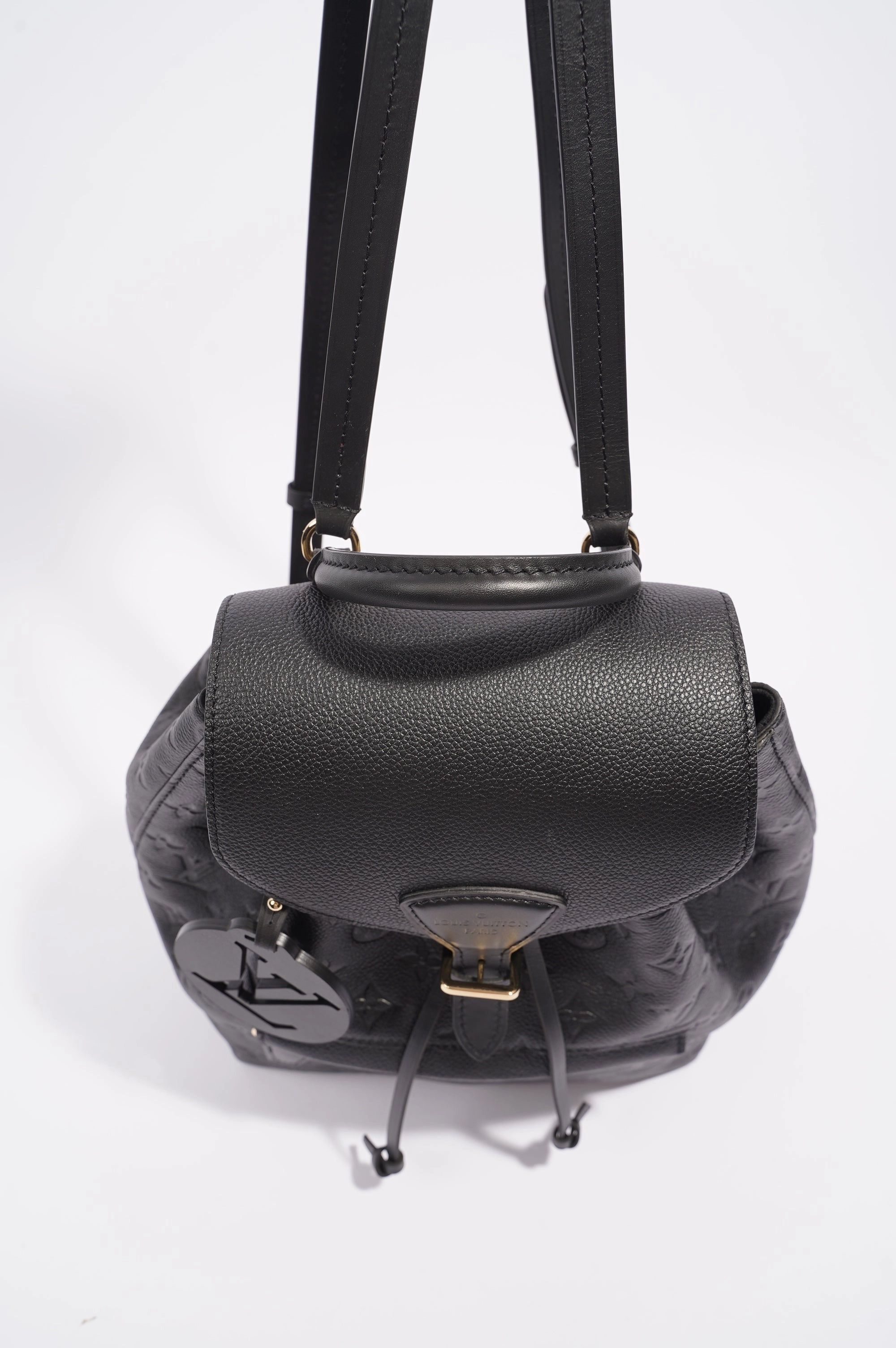Louis Vuitton Womens Montsouris Backpack Daypack Black Leather PM