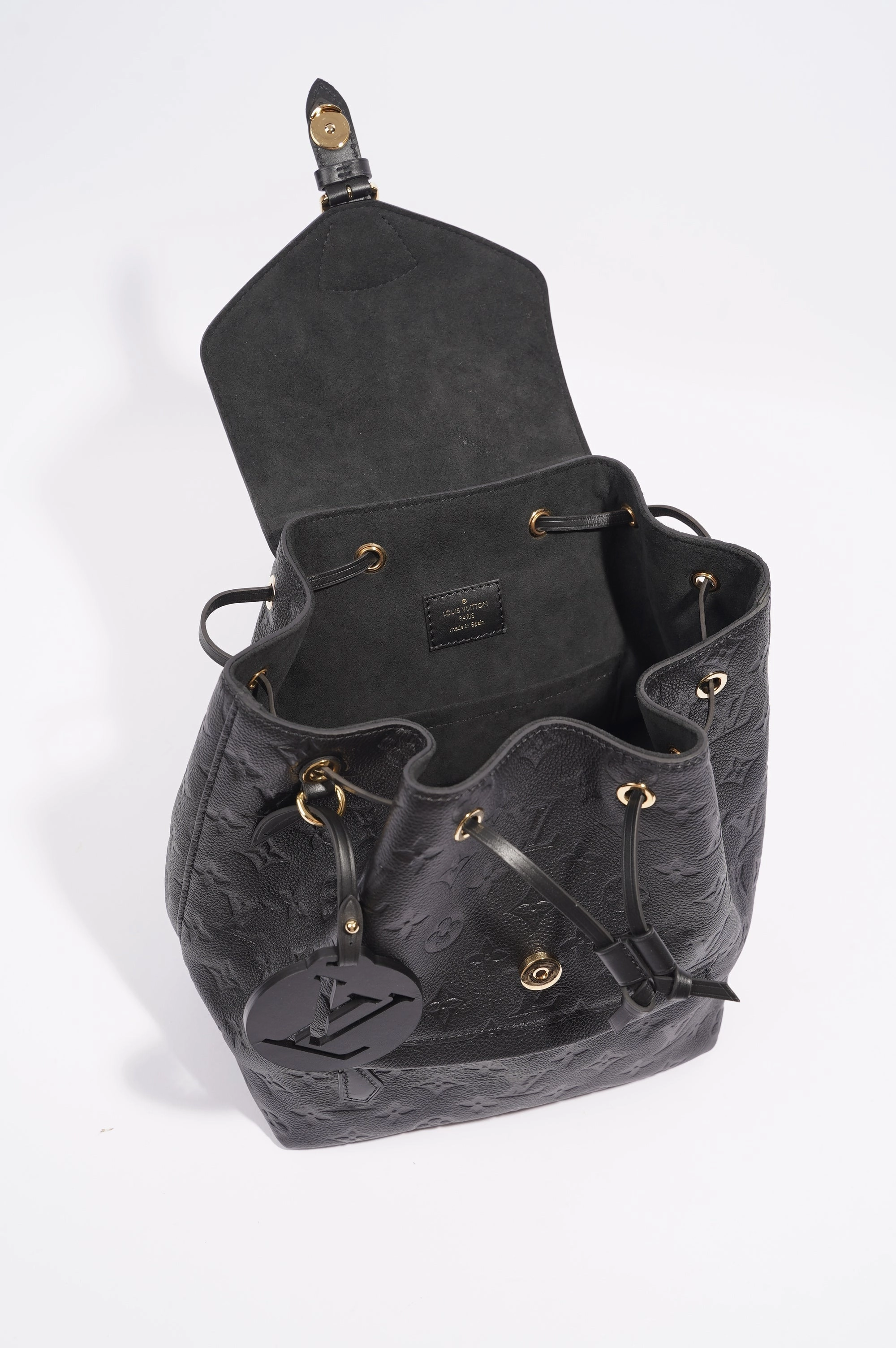 Louis Vuitton Womens Montsouris Backpack Daypack Black Leather PM