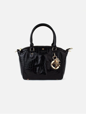 Madison Mini Croc Vegan Leather Bag | Black