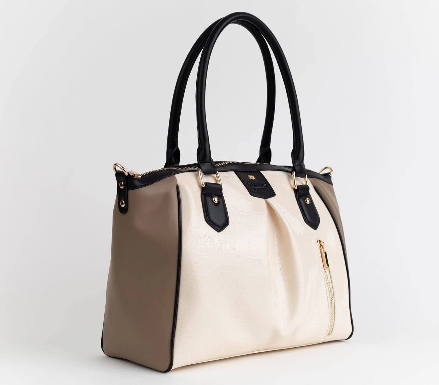 Madison Vegan Leather Handbag | Beige Trio