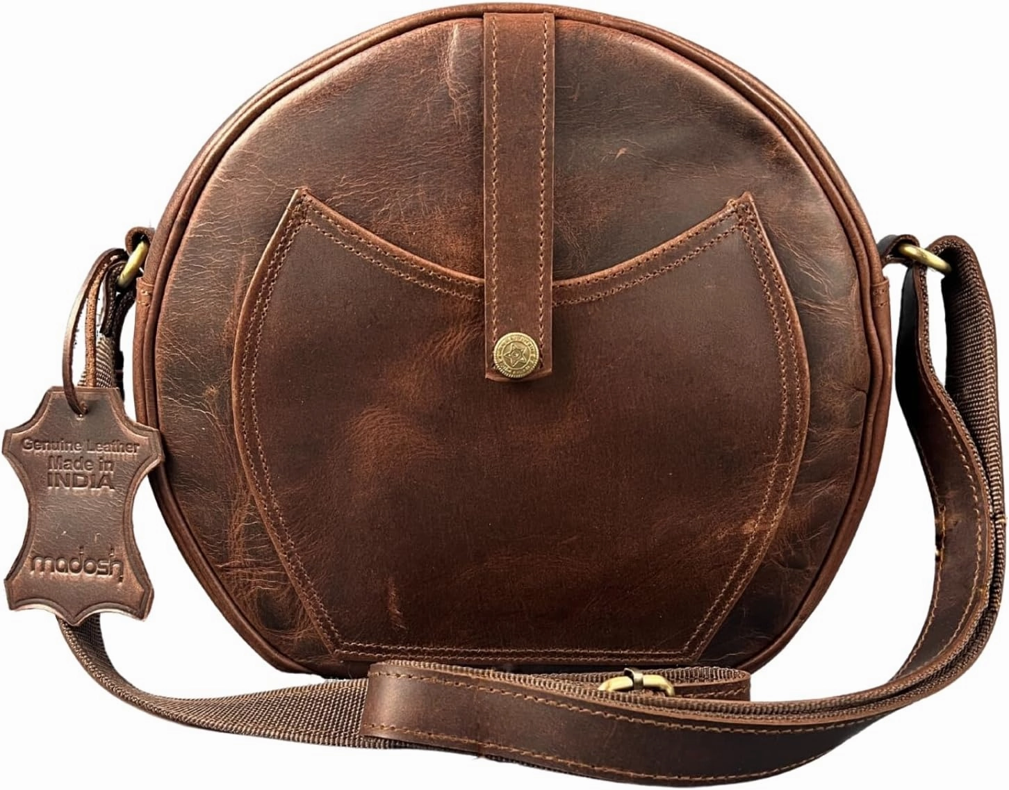 Madosh, Round Genuine Leather Crossbody Bag Girls Side Sling Cross-Over Handbag