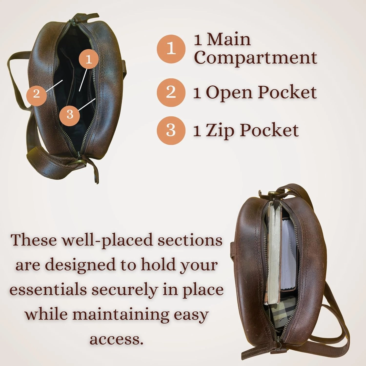 Madosh, Round Genuine Leather Crossbody Bag Girls Side Sling Cross-Over Handbag