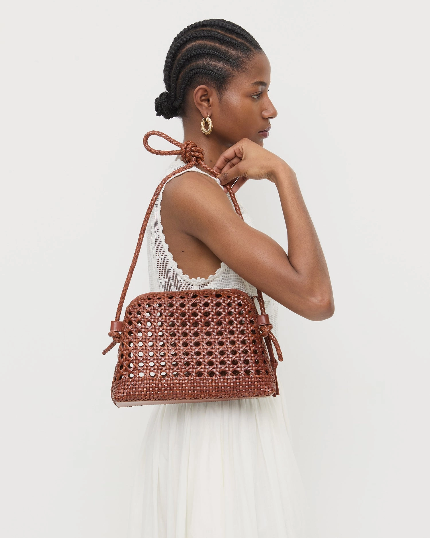 Mallory Saddle Open-Weave Crossbody