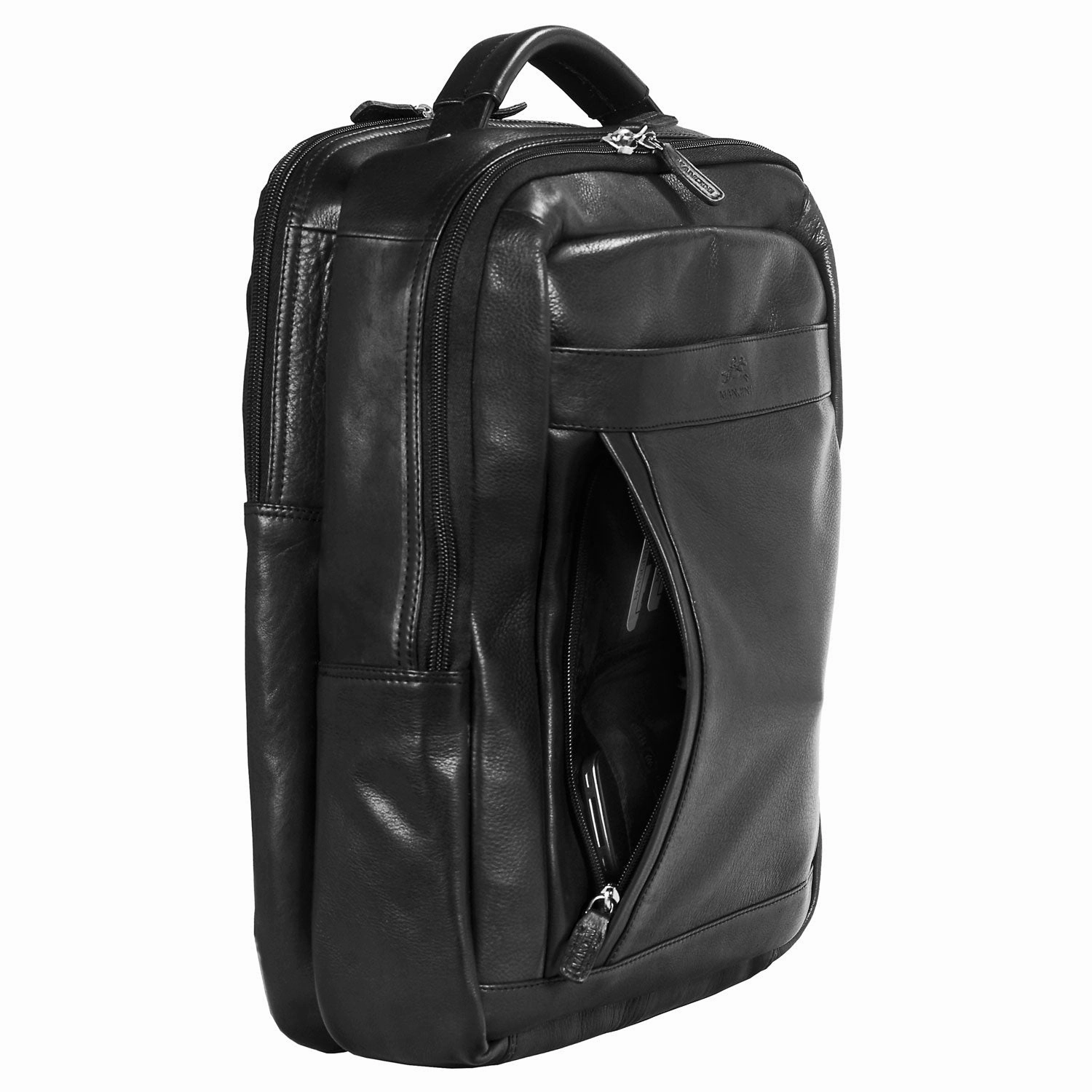 Mancini Leather Backpack for 15.6" Laptop / Tablet, 12" x 5.25" x 15", Black