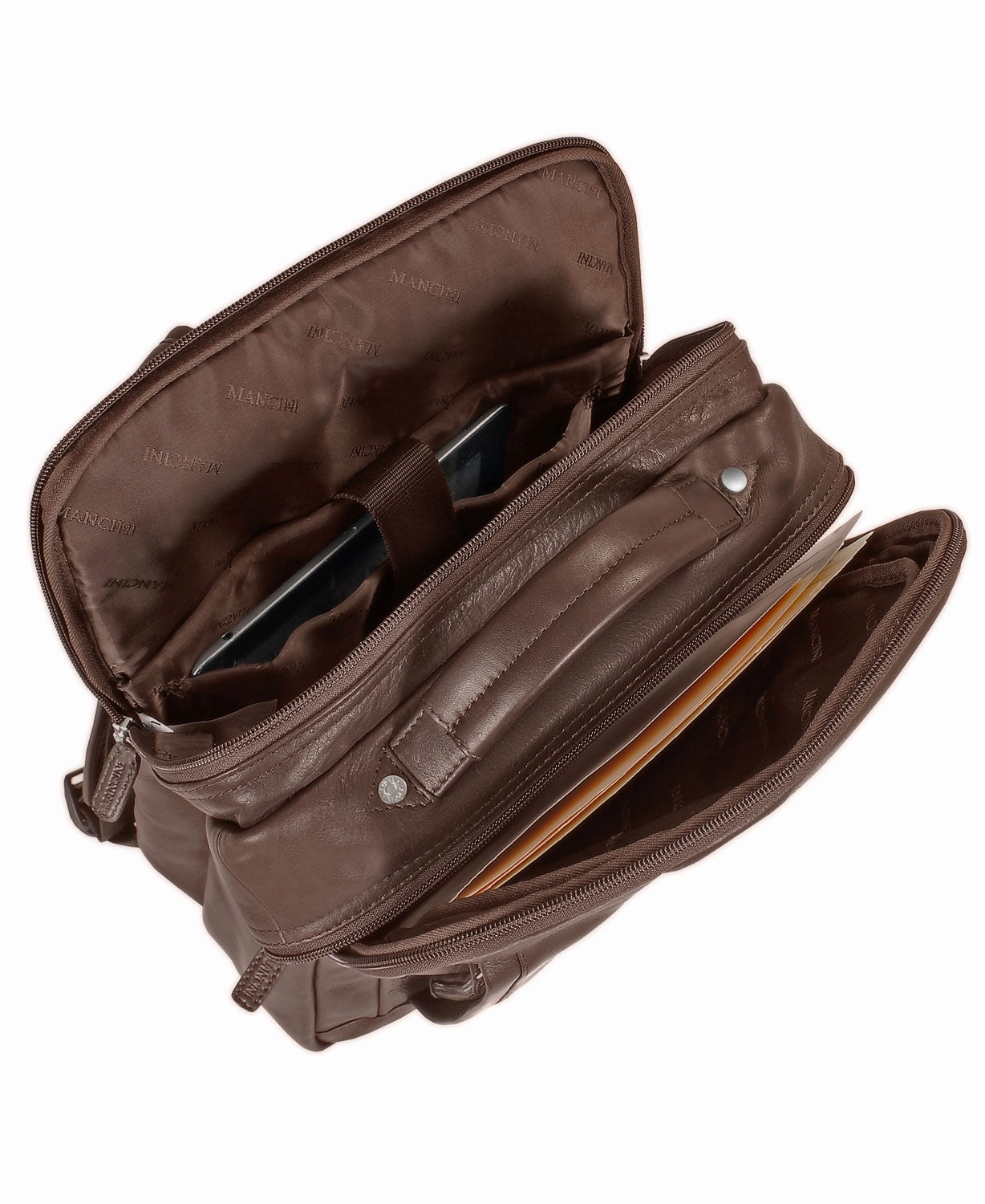 Mancini Leather Backpack for 15.6" Laptop / Tablet, 12" x 5.25" x 15", Brown