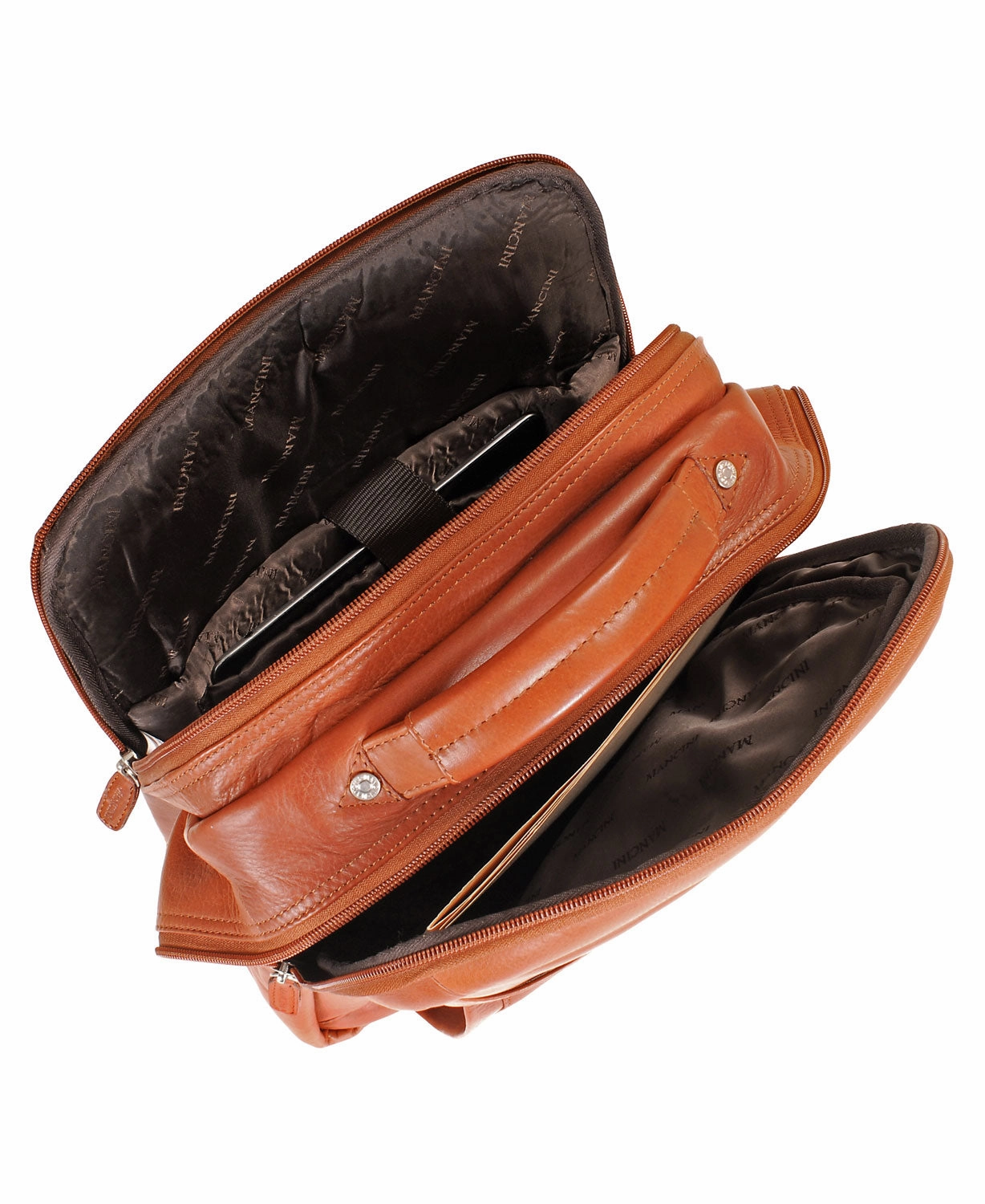 Mancini Leather Backpack for 15.6" Laptop / Tablet, 12" x 5.25" x 15", Cognac