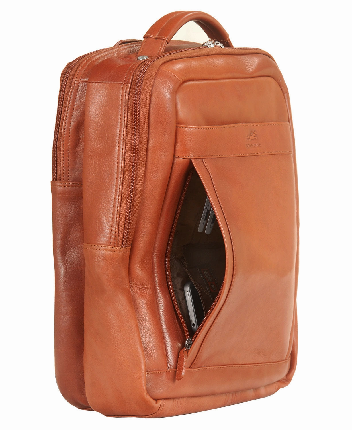 Mancini Leather Backpack for 15.6" Laptop / Tablet, 12" x 5.25" x 15", Cognac