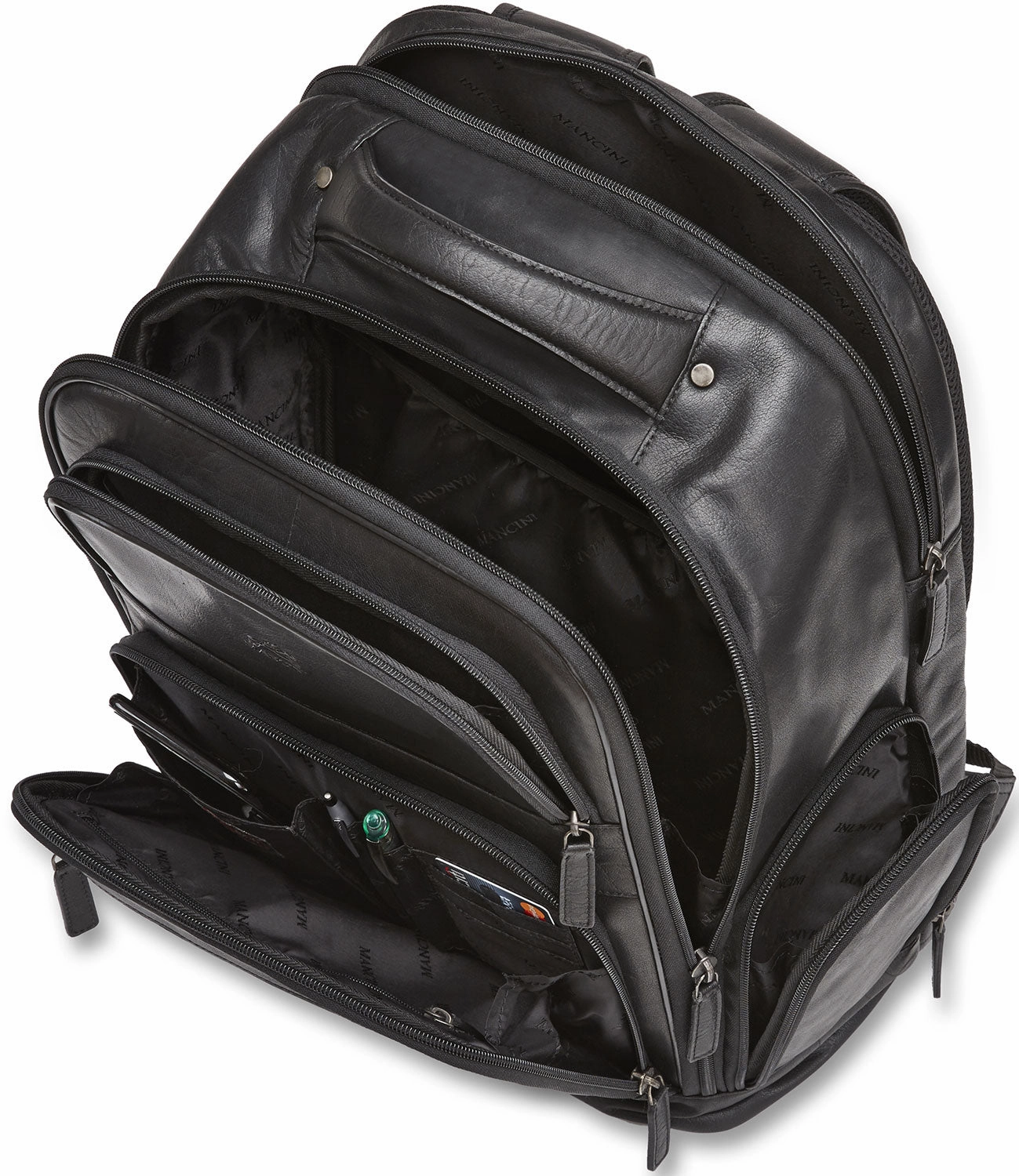 Mancini Leather Backpack for 15.6" Laptop with RFID Secure Pocket, 12.5" x 7" x 17.5", Black