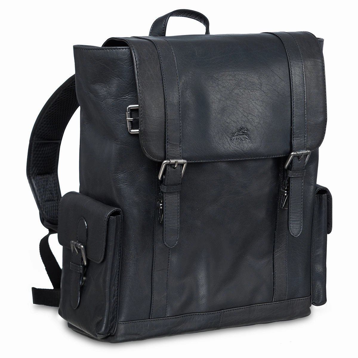 Mancini Leather Backpack for 15'' Laptop, 12.75" x 5.25" x 14.5", Black