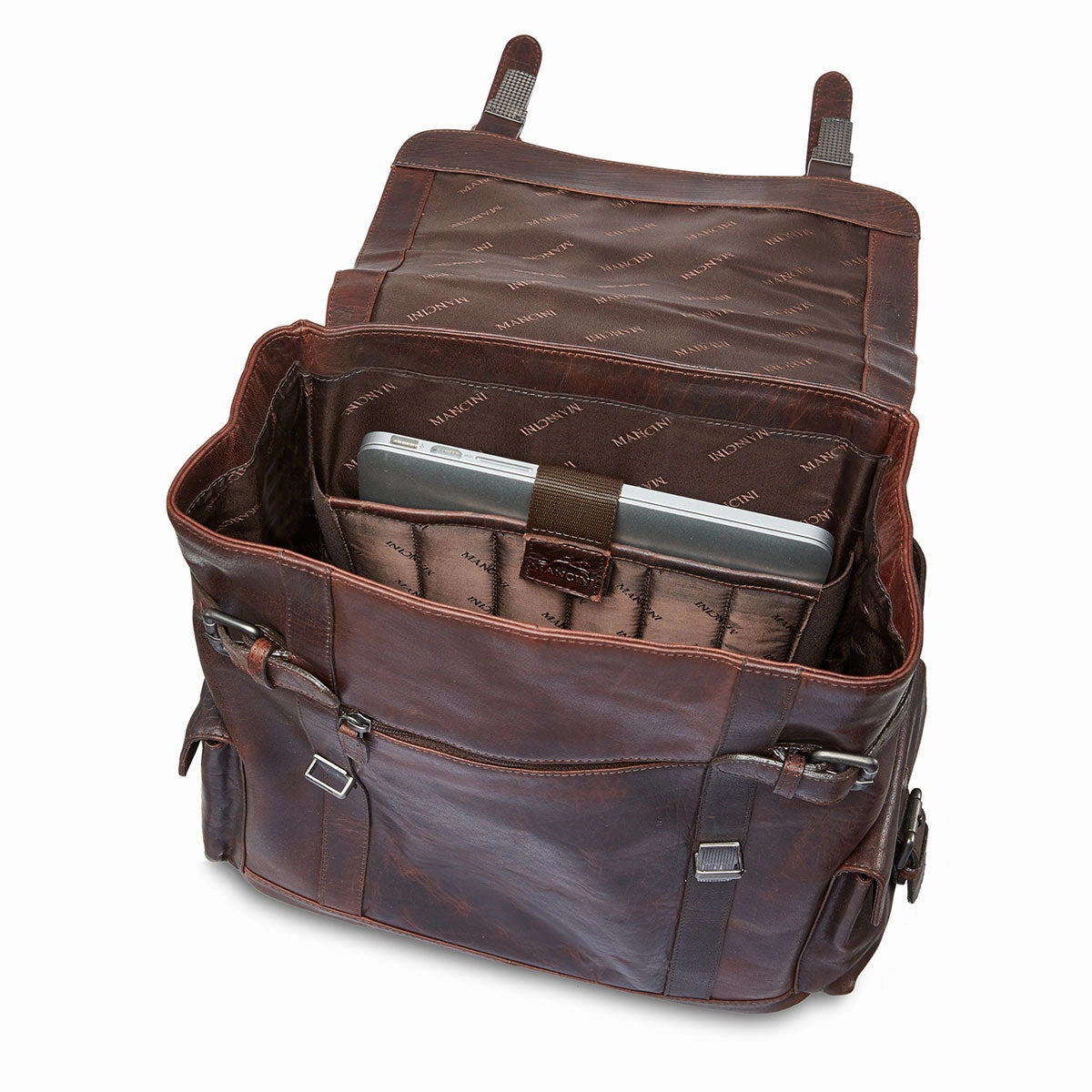 Mancini Leather Backpack for 15'' Laptop, 12.75" x 5.25" x 14.5", Brown