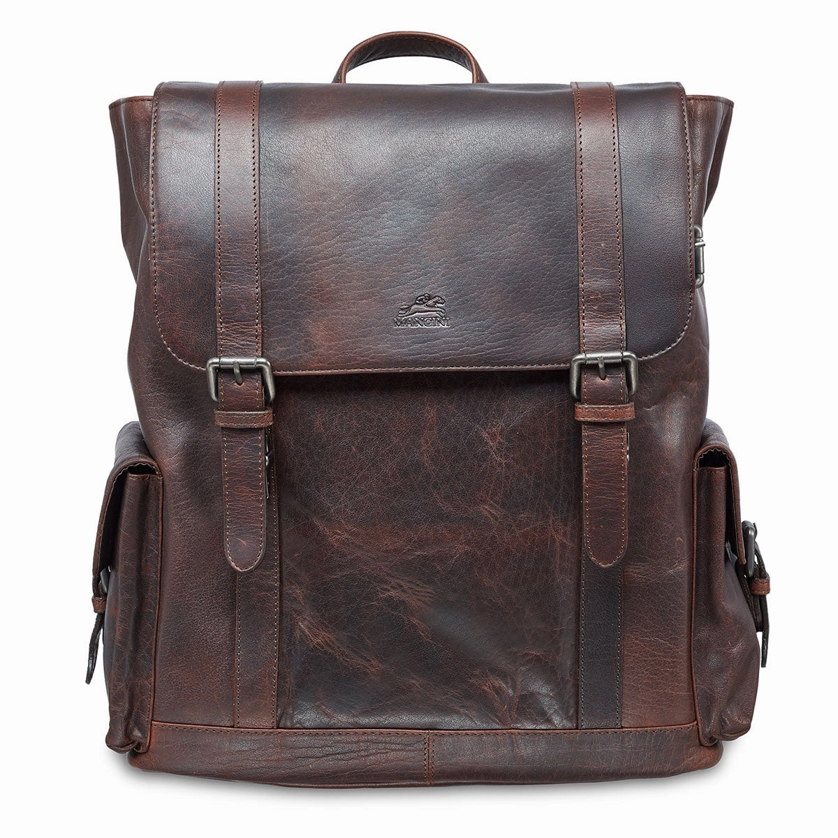 Mancini Leather Backpack for 15'' Laptop, 12.75" x 5.25" x 14.5", Brown