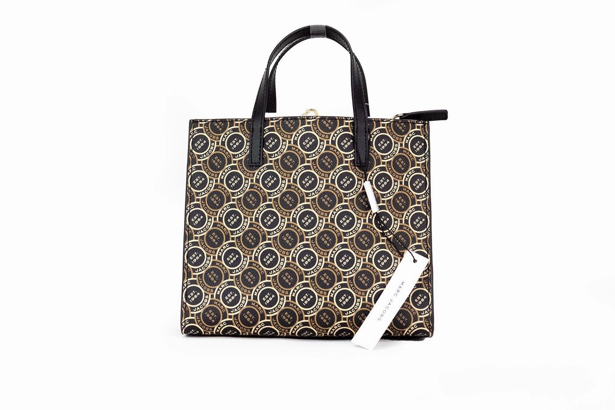 Marc Jacobs Mini Grind Signet Printed Leather Crossbody Tote Handbag Purse