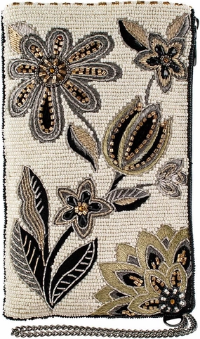 Mary Frances Breezy Beaded Crossbody Cell Phone Bag with Floral Design, Ivory