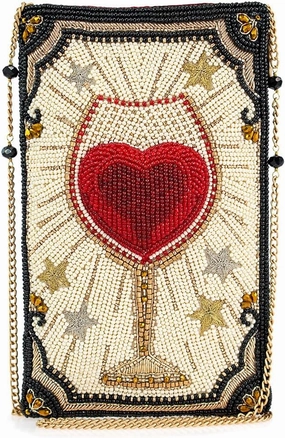 Mary Frances Cheers Beaded Wine Glass Crossbody Cell Phone Bag Clutch Novelty Purse with Heart and Starburst Design, Multicolor
