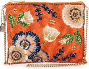 Mary Frances Wild Abandon Beaded Mini Crossbody Bag Floral Vibrant Novelty Evening Clutch Purse, Orange