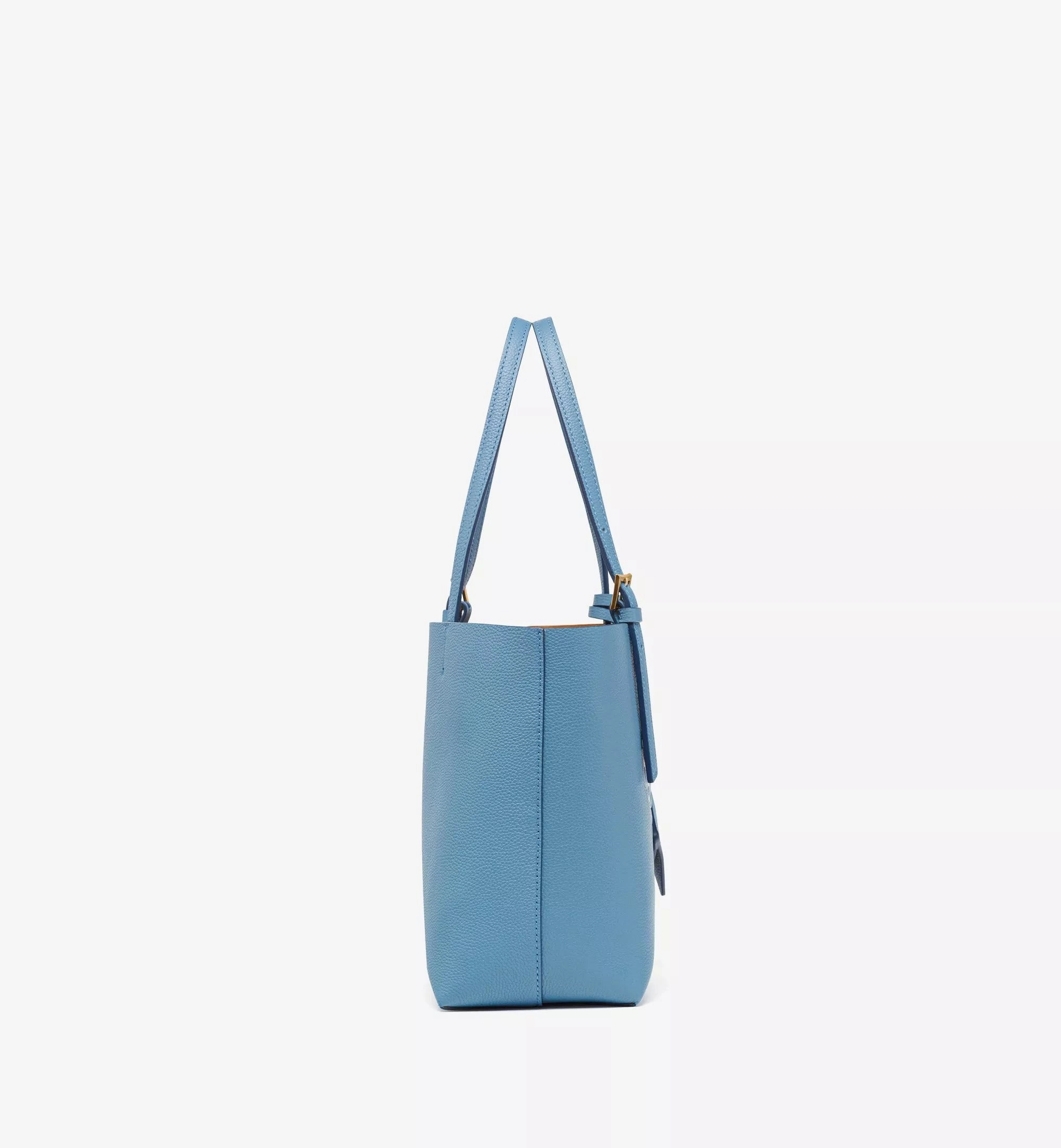 MCM Himmel Ladies Shopper in Embossed Logo Leather, Blue Heaven, Mini