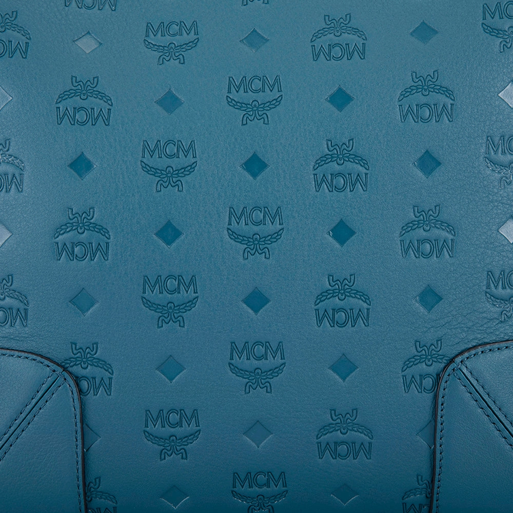 MCM Klara Monogram Leather Hobo Bag Deep Teal  Medium