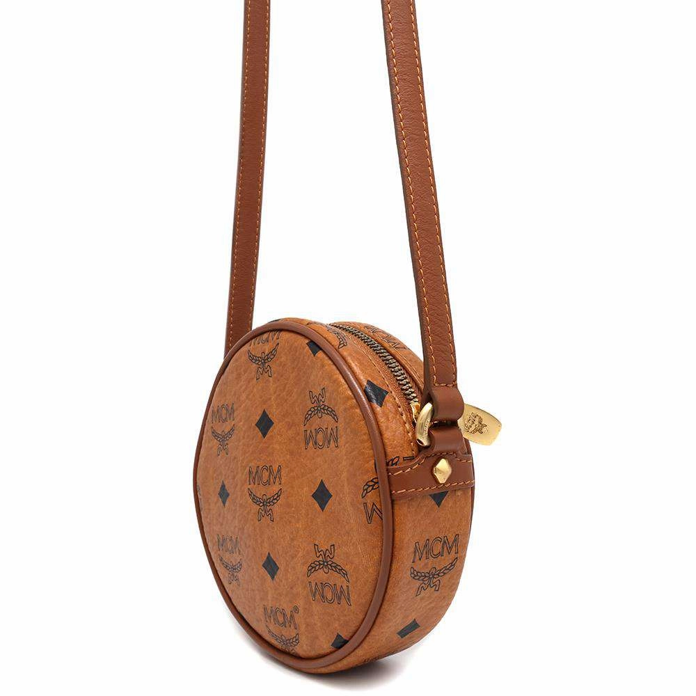 MCM Round Shoulder Bag Brown Leather
