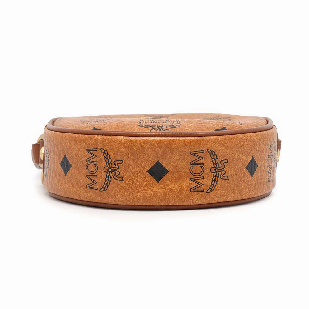 MCM Round Shoulder Bag Brown Leather