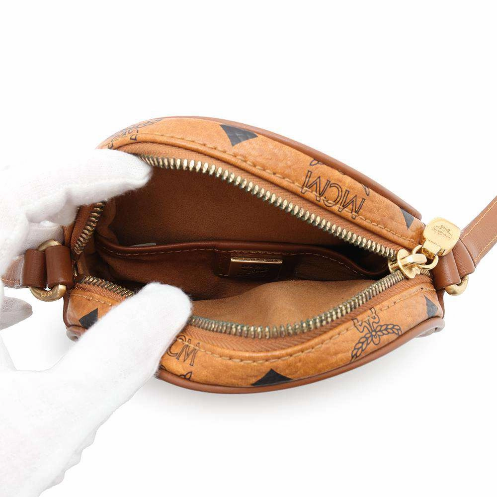 MCM Round Shoulder Bag Brown Leather