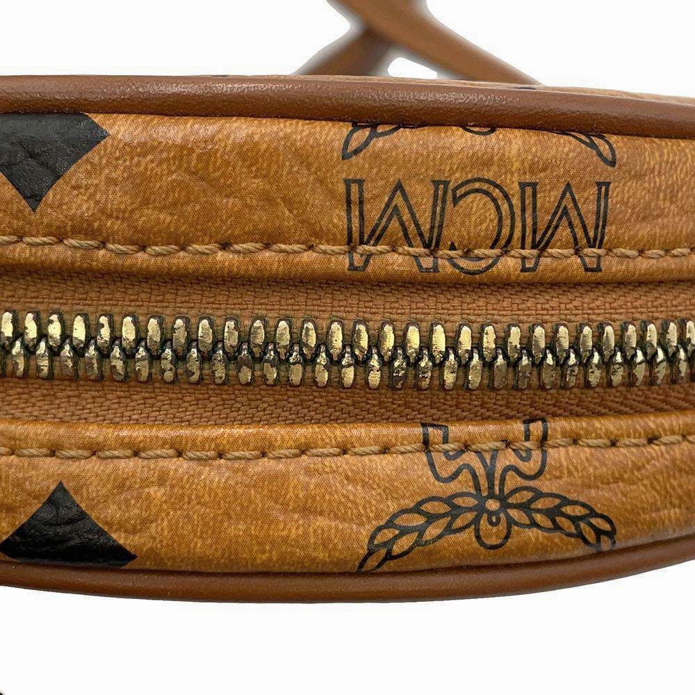 MCM Round Shoulder Bag Brown Leather