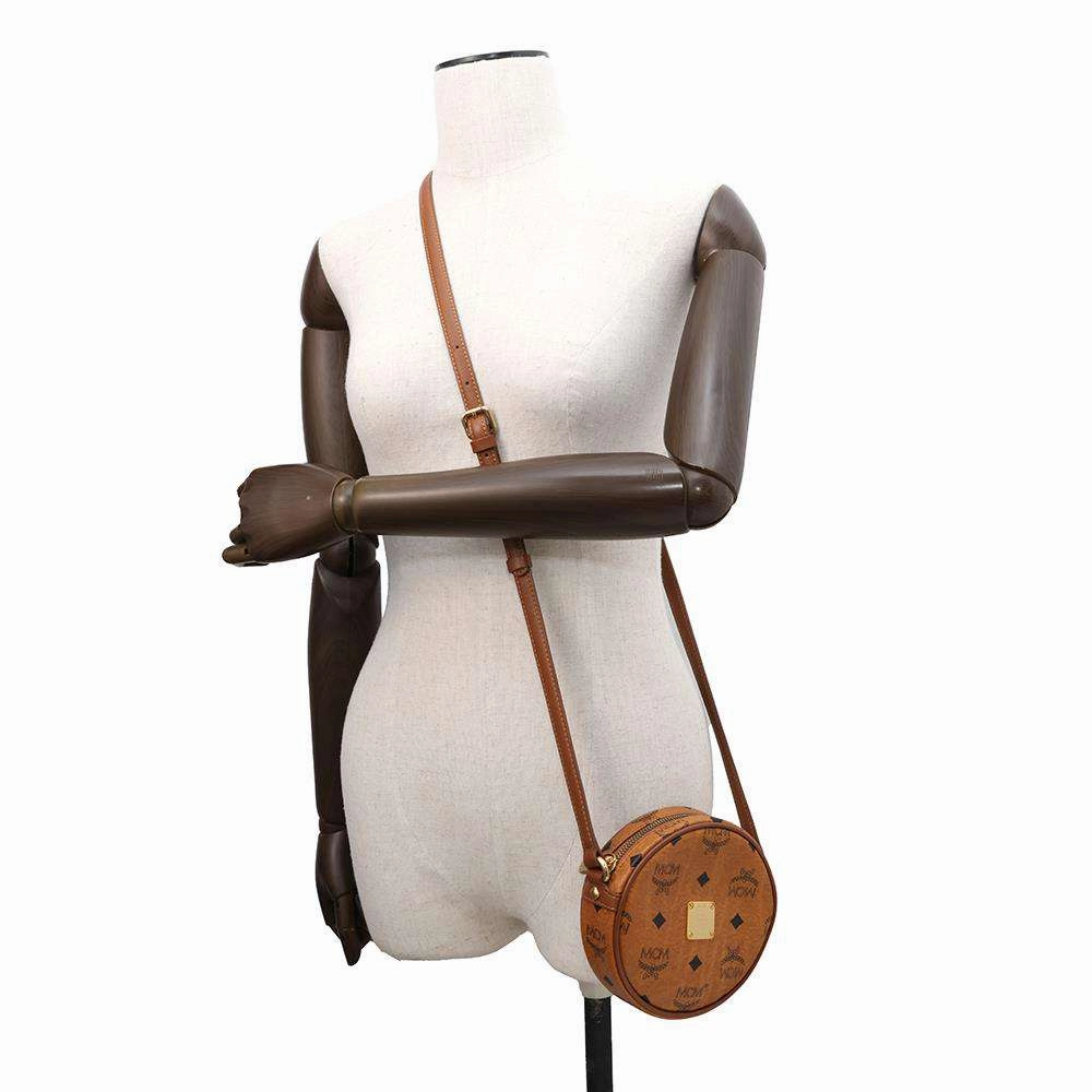 MCM Round Shoulder Bag Brown Leather