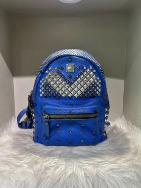 MCM Stark Studded Blue Leather Pre-loved Backpack